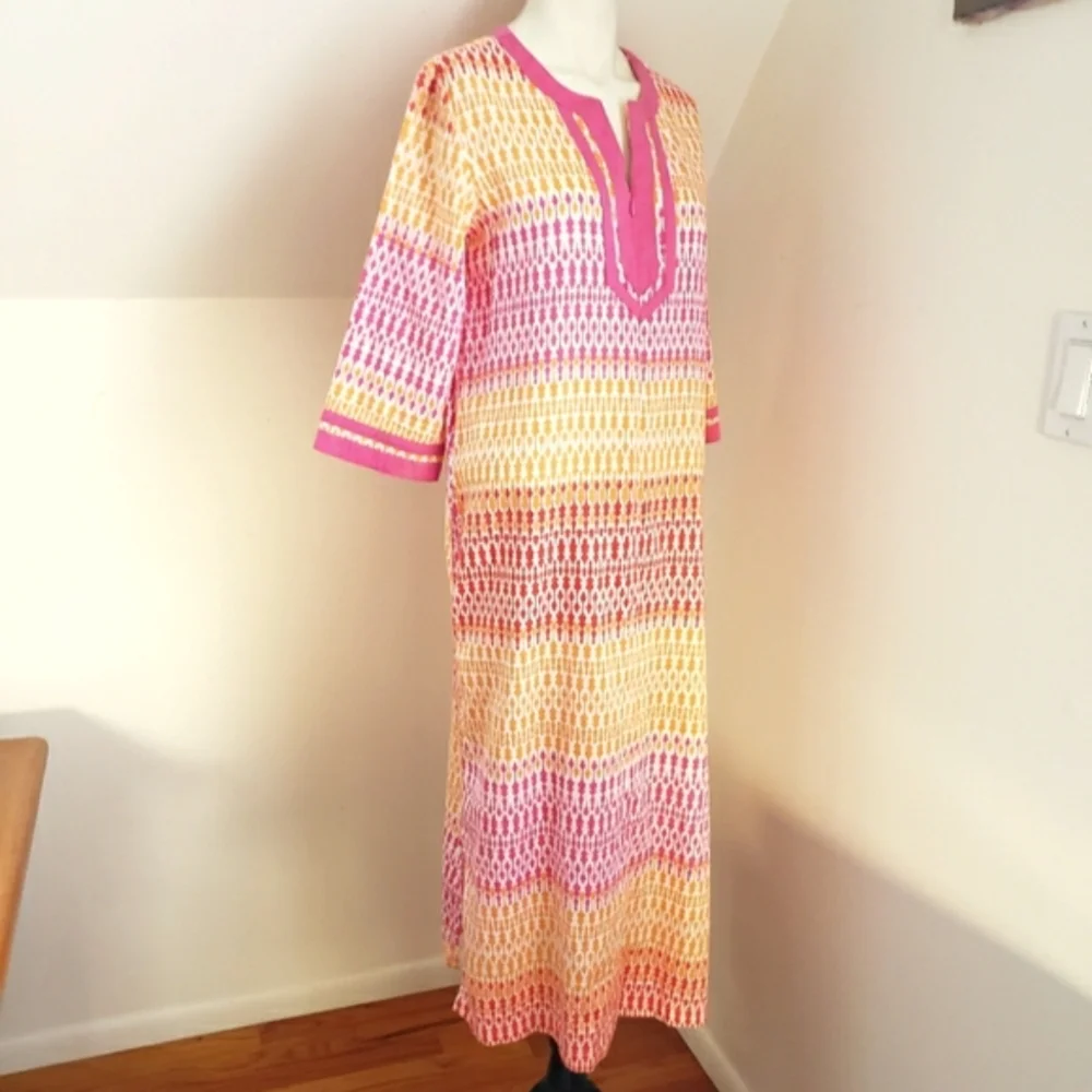 Charter Club Intimates Multicolor 3/4 Sleeve Split V-Neck 1/2 Zip Long Caftan XS - Picture 11 of 16